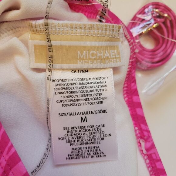 MICHAEL Michael Kors Zebra Print  One-Shoulder Bikini Top Color Pink Size Medium - Picture 8 of 10